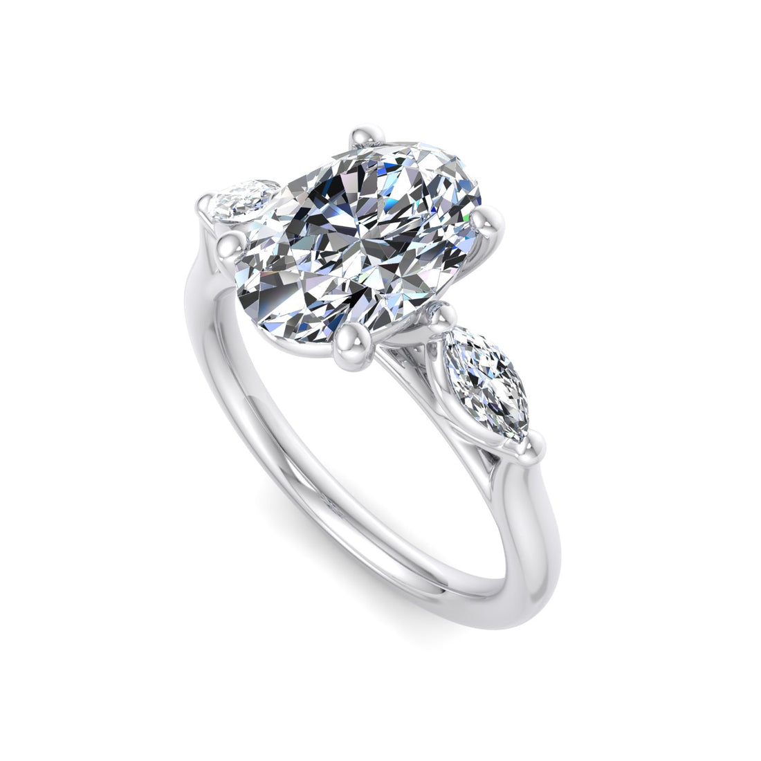 Oval Diamond Solitaire Ring with Accent Stones - Krishnashray