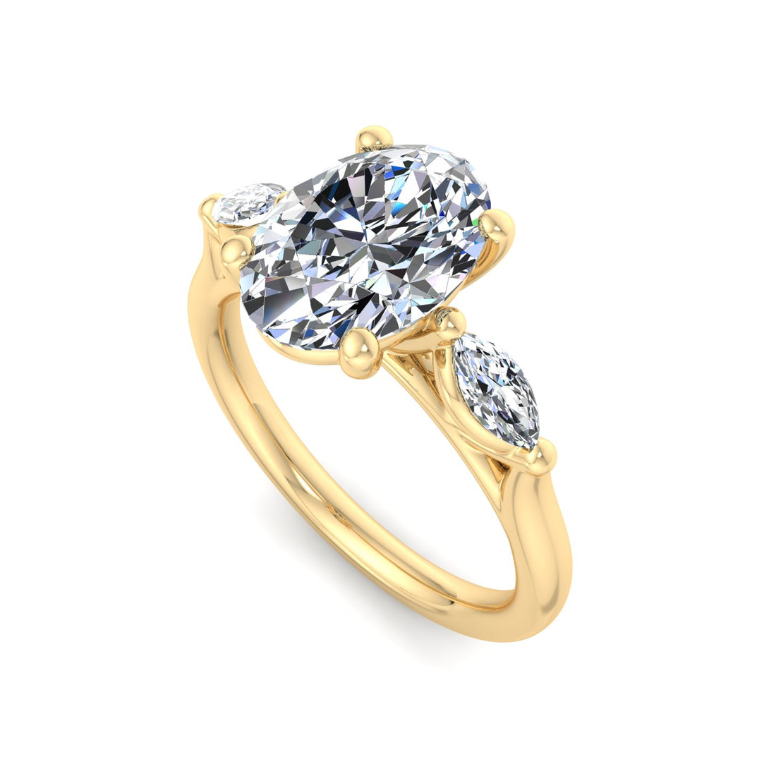 Oval Diamond Solitaire Ring with Accent Stones - Krishnashray