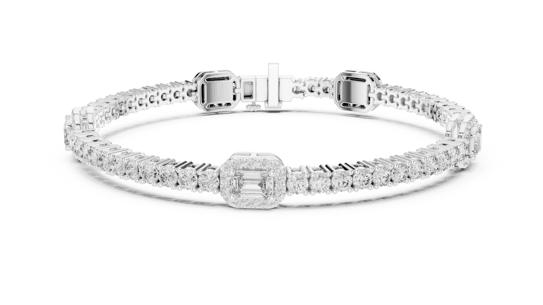 Central Emerald Cut Diamond Bracelet - Krishnashray