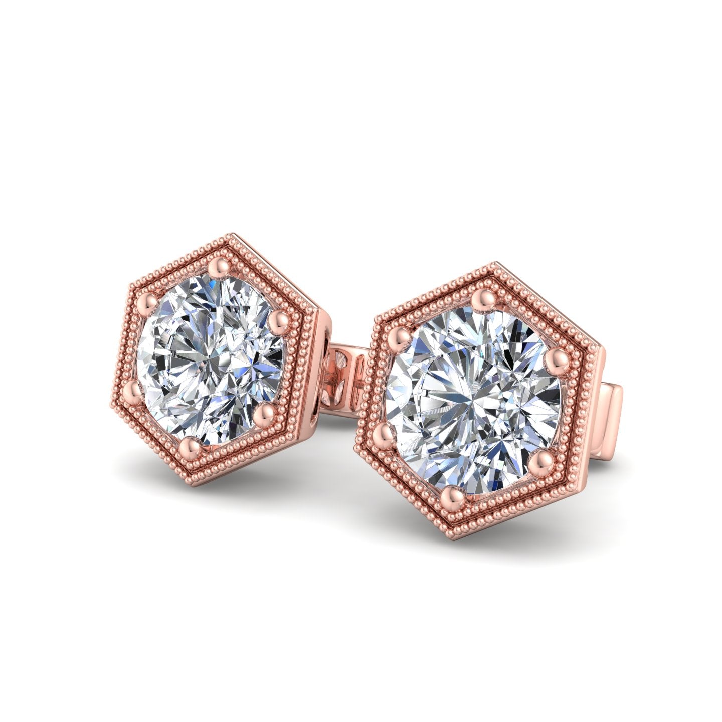Hexagonal Diamond Stud Earrings - Krishnashray