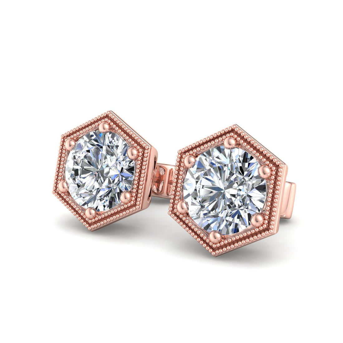 Hexagonal Diamond Stud Earrings - Krishnashray