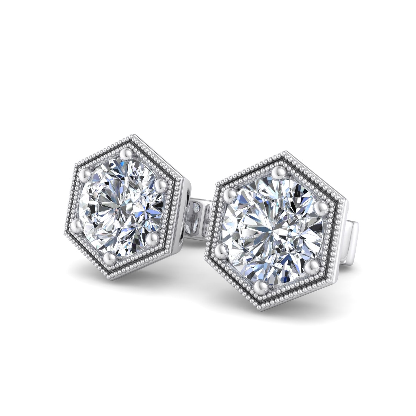Hexagonal Diamond Stud Earrings - Krishnashray