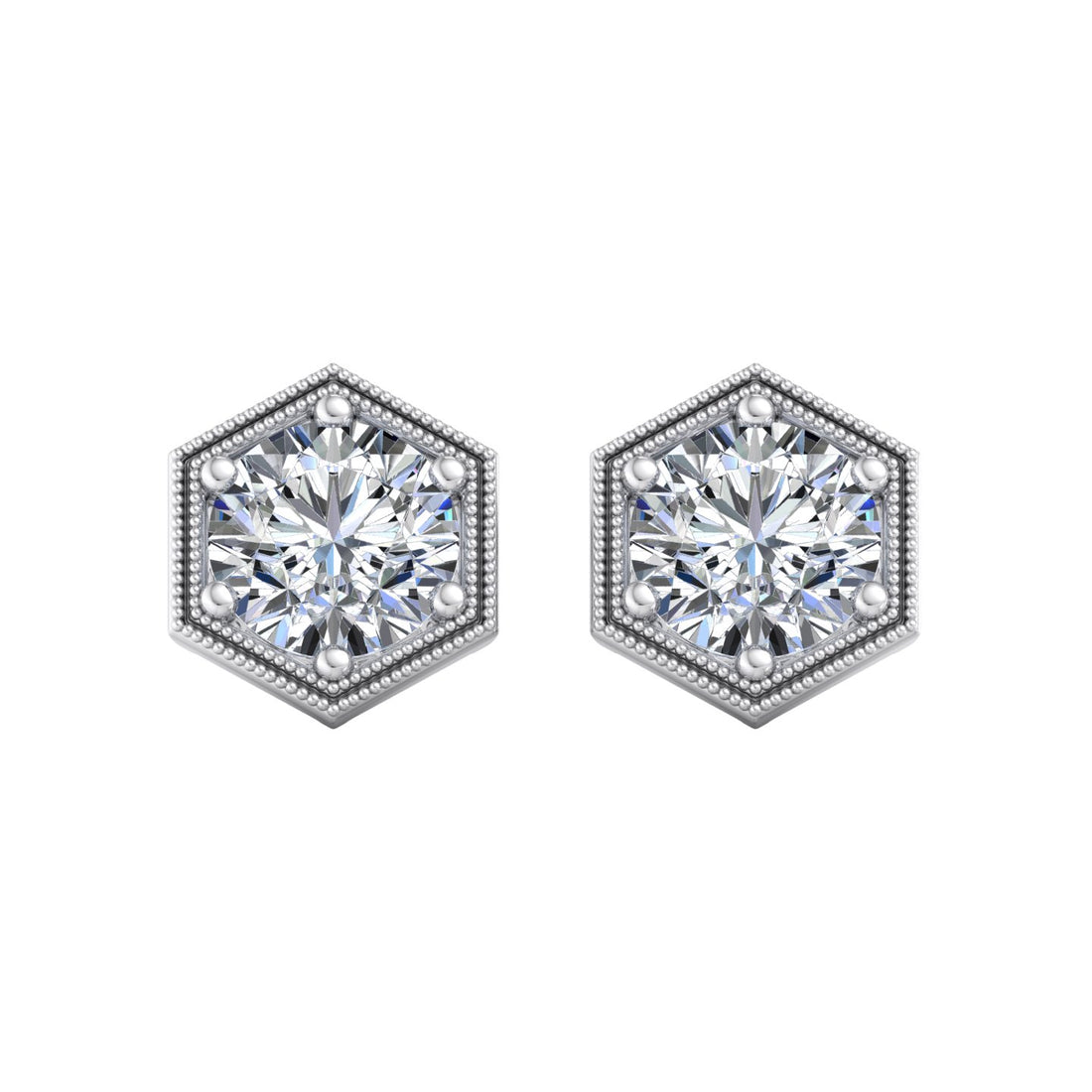 Hexagonal Diamond Stud Earrings - Krishnashray