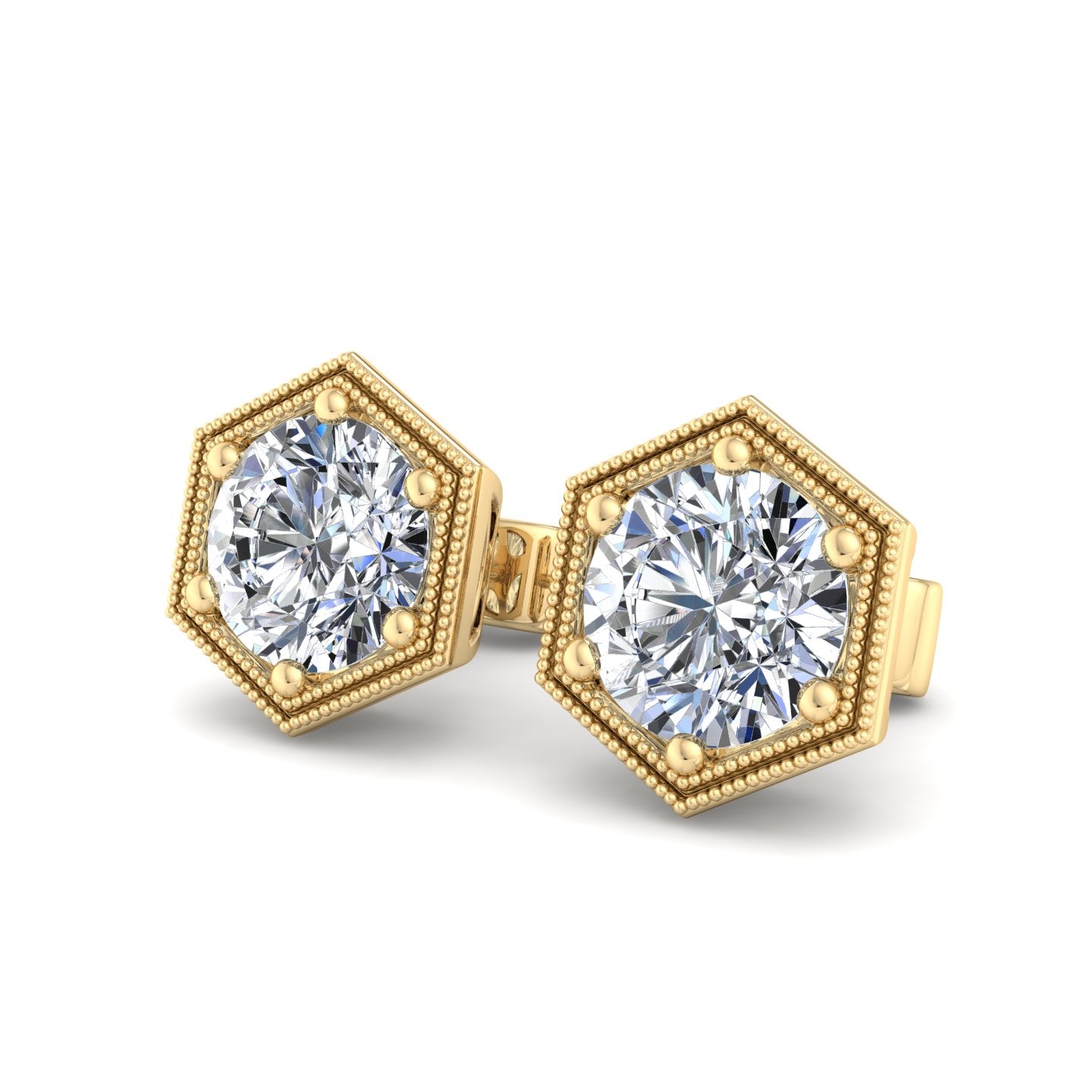 Hexagonal Diamond Stud Earrings - Krishnashray