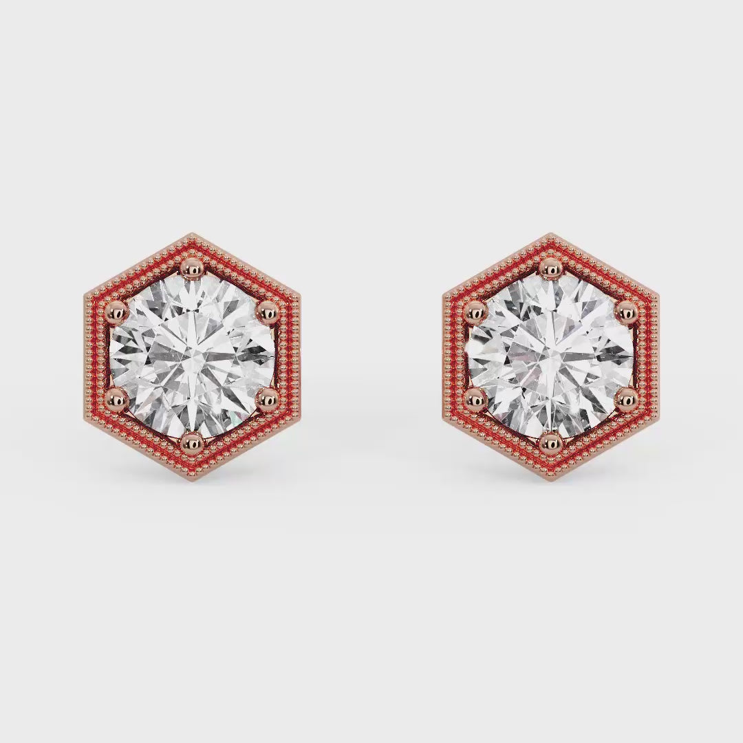 Hexagonal Diamond Stud Earrings