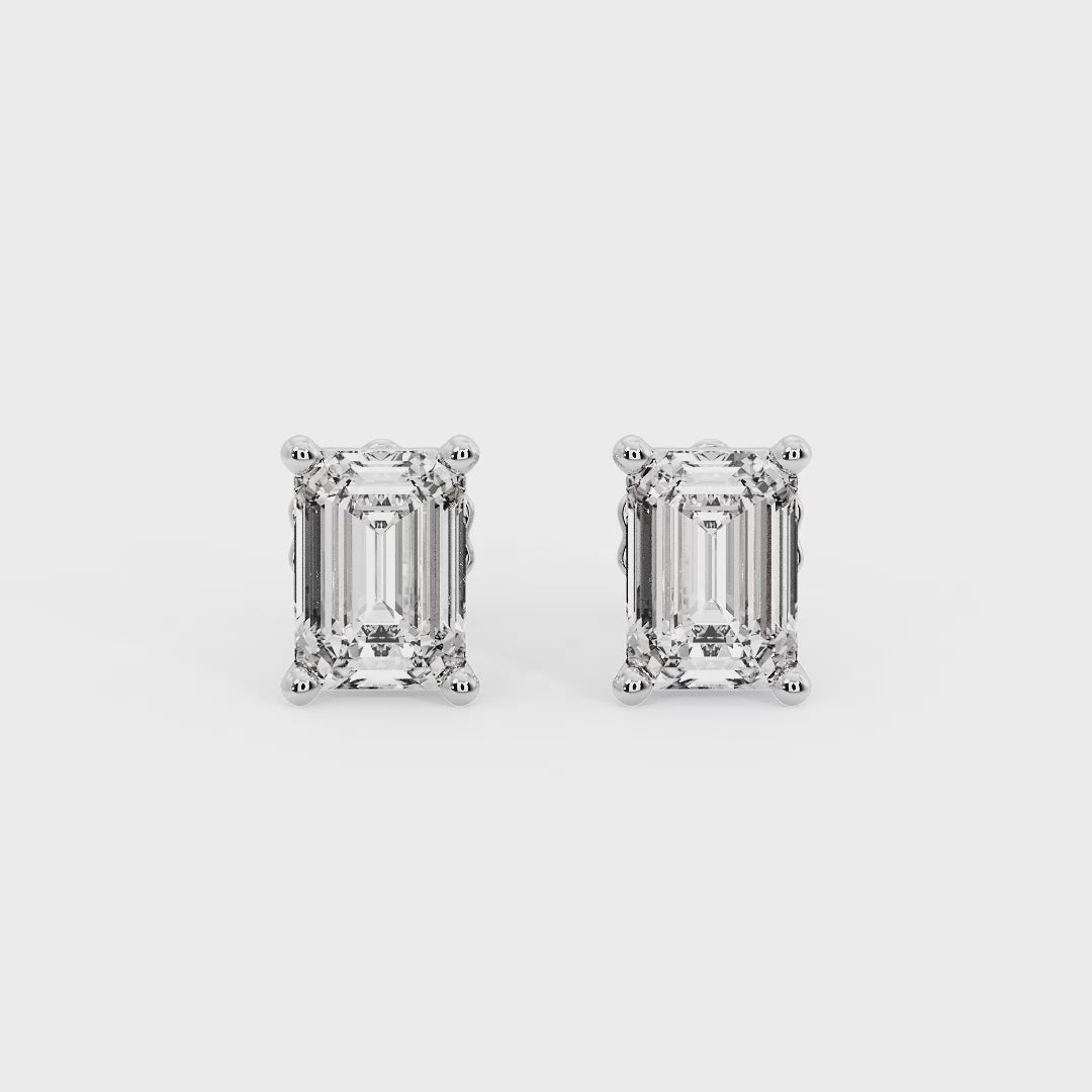 Emerald Cut Diamond Stud Earrings