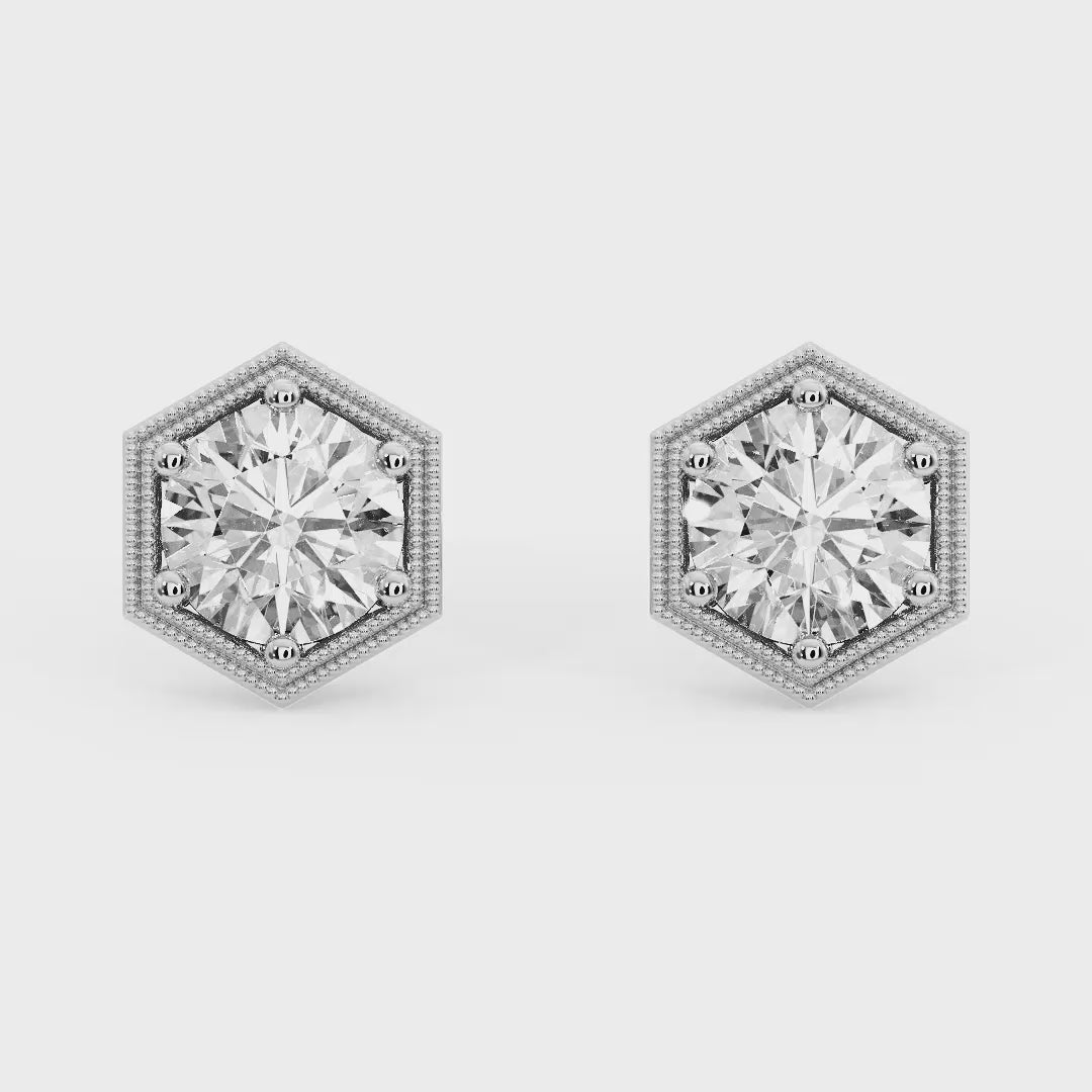 Hexagonal Diamond Stud Earrings