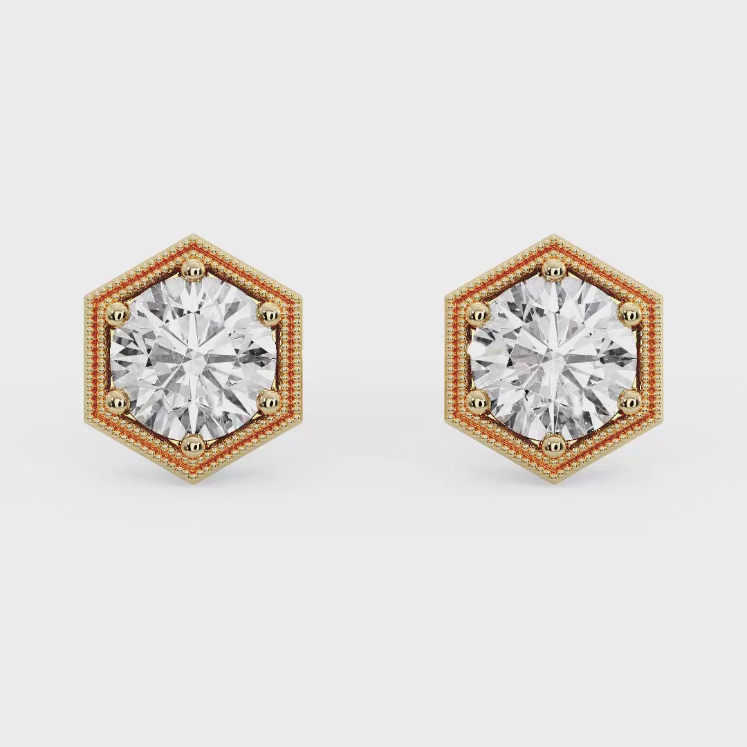 Hexagonal Diamond Stud Earrings